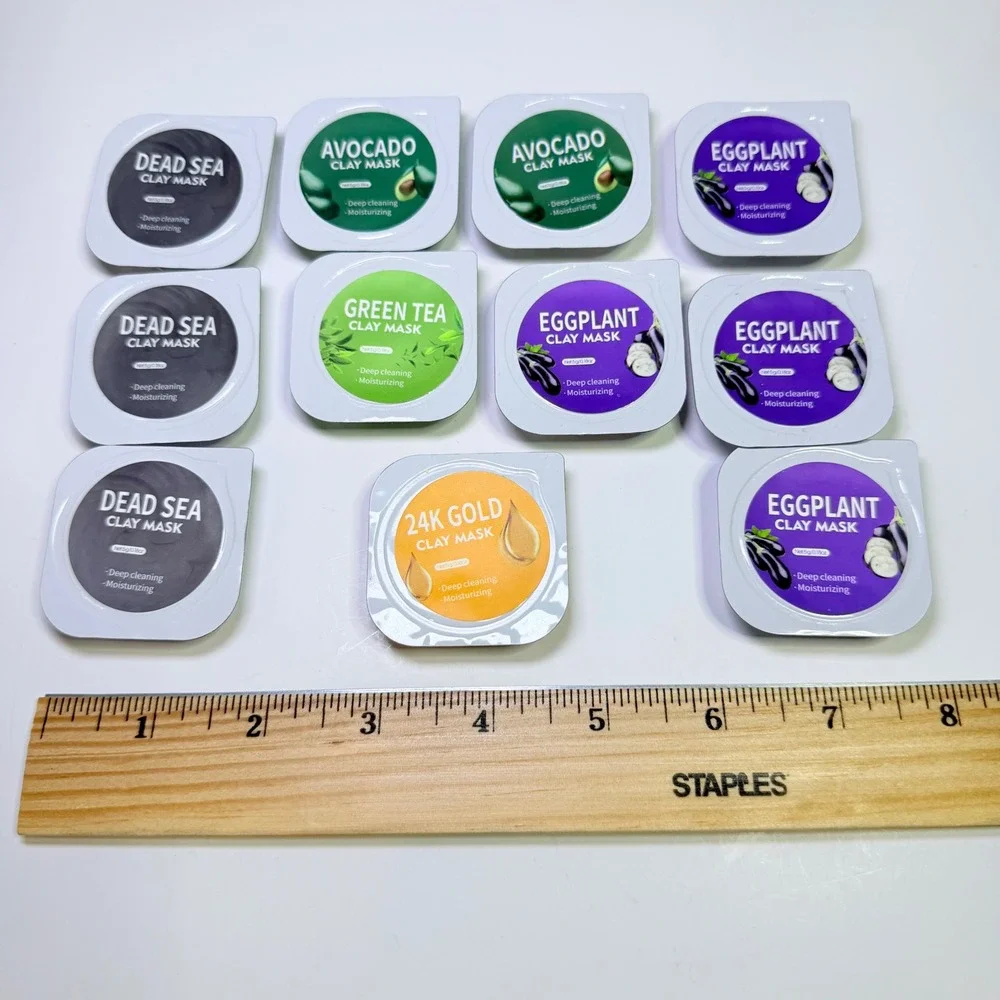 11pc Assorted Clay Face Mask Pods Dead Sea Eggplant 24K Gold Green Tea Avocado
